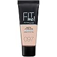 Maybelline Fit Me Foundation, Medium Coverage, Blendable With a Matte and Poreless Finish, For Normal to Oily Skin, Shade: 097 Natural Porcelain, 30ml