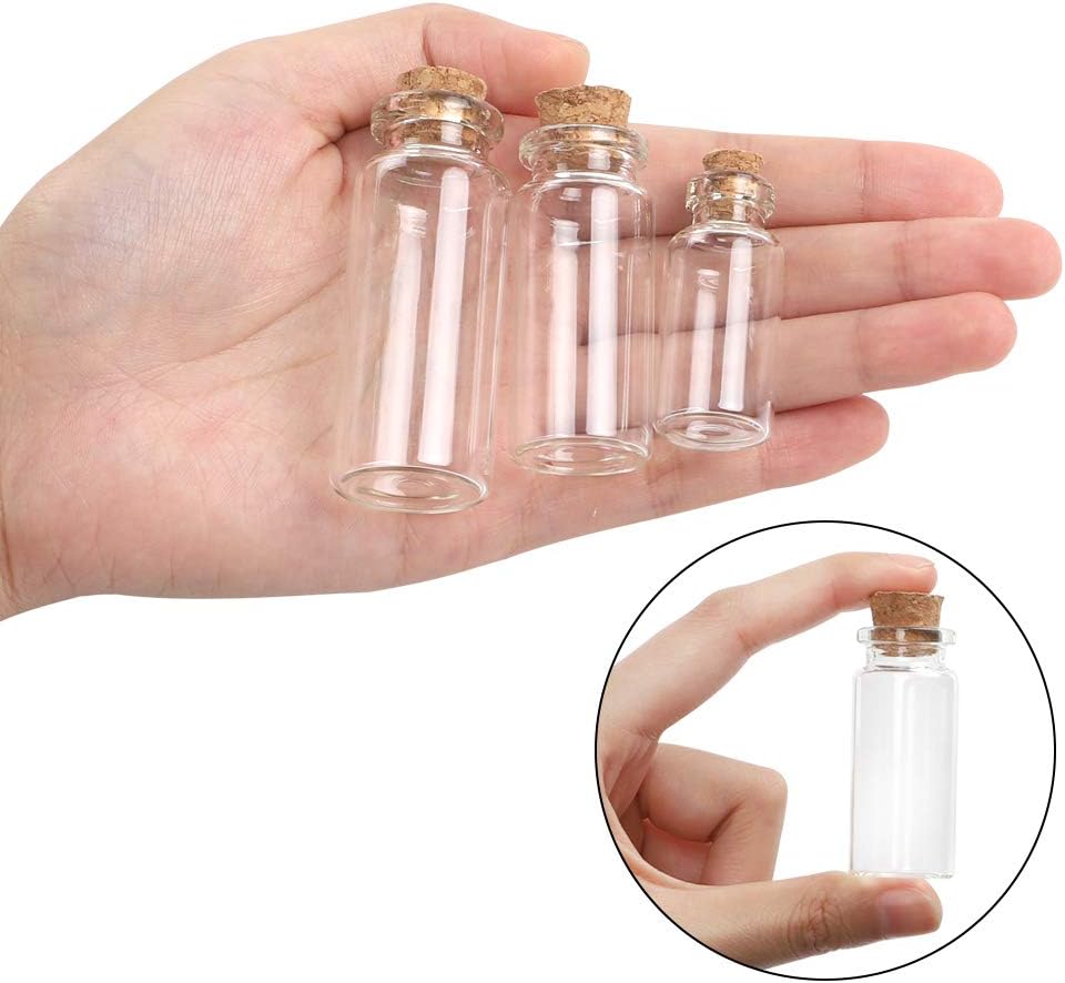 CUCUMI 44pcs Mini Glass Jars Bottles with Cork Stoppers Wish Bottles（20pcs 5ml and 12pcs 10ml and 12pcs 20ml）,50pcs Eye Screws,30 Meters Twine and 2pcs Funnel: Home Improvement