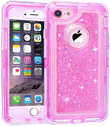 iPhone 8,7,6S,6 Universal Luxury Heavy Duty Protector Case，LLARIMIN Glitter 3D Bling Liquid Case for Girls,Silicone 3 in 1 Soft Core + Hard Frame Shockproof Women Case for iPhone 6/6s/7/8 (Pink)