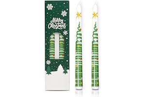 GOLIBRA 2 Pack Christmas Taper Candles, 10 Inch Unscented White Candlesticks with Christmas Tree Print Design for Holiday Table Decor, Fireplace Mantel, Advent Wreaths, Winter Weddings, Seasonal Display