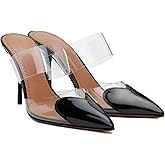 Longwenxuan Love Heart Clear High Heeled Sandals for Women Closed Pointed Toe Comfortable Stiletto Mule Slip On Summer Party Prom Shoes