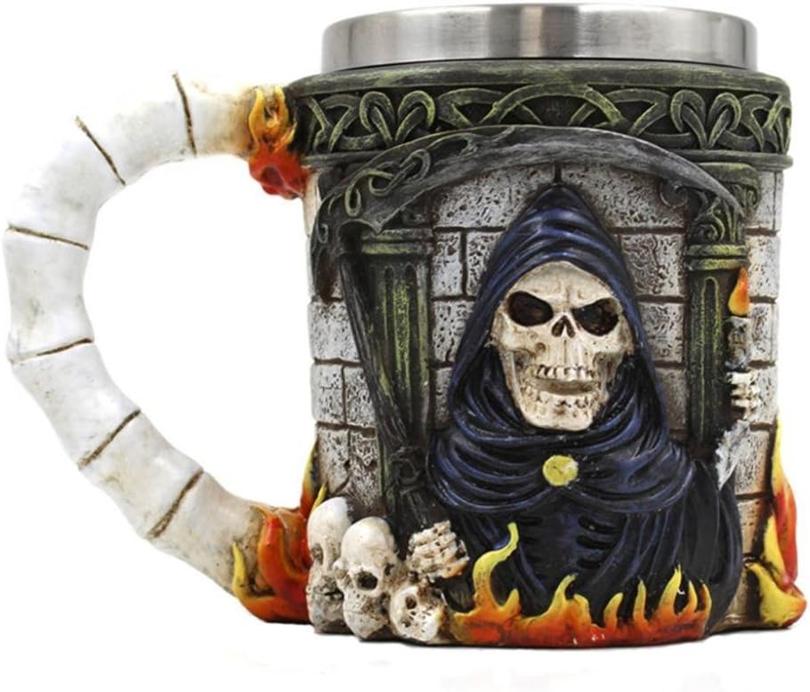 Wokee Creative Mug Coffee Bronze Monster Skull Cup 3D Coffee Mug Resin Tankard Viking Skull Death Double Wall Christmas Cup