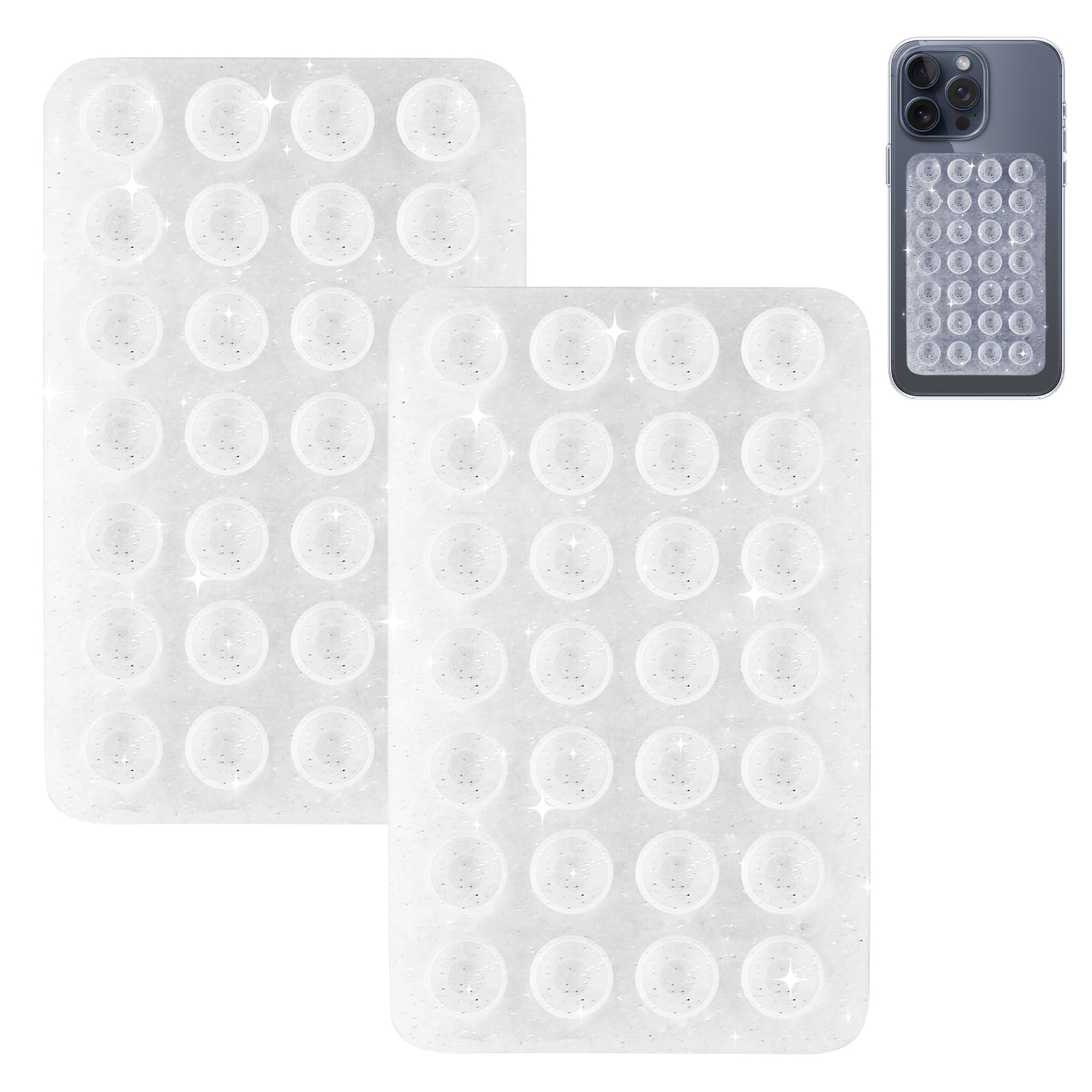 Photo 1 of 2 Pack Suction Cup Phone Case Mount Double-Sided,Silicon Sticky Phone Stand for iPhone and Android, Hands-Free Strong Grip Holder for Selfies and Videos -Silver Glitter