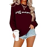 CYJAGNY Women's Crewneck Sweatshirts Loose Fit Cat Mom Long Sleeve Shirts Funny Fall Pullover Sweatshirt Blouse