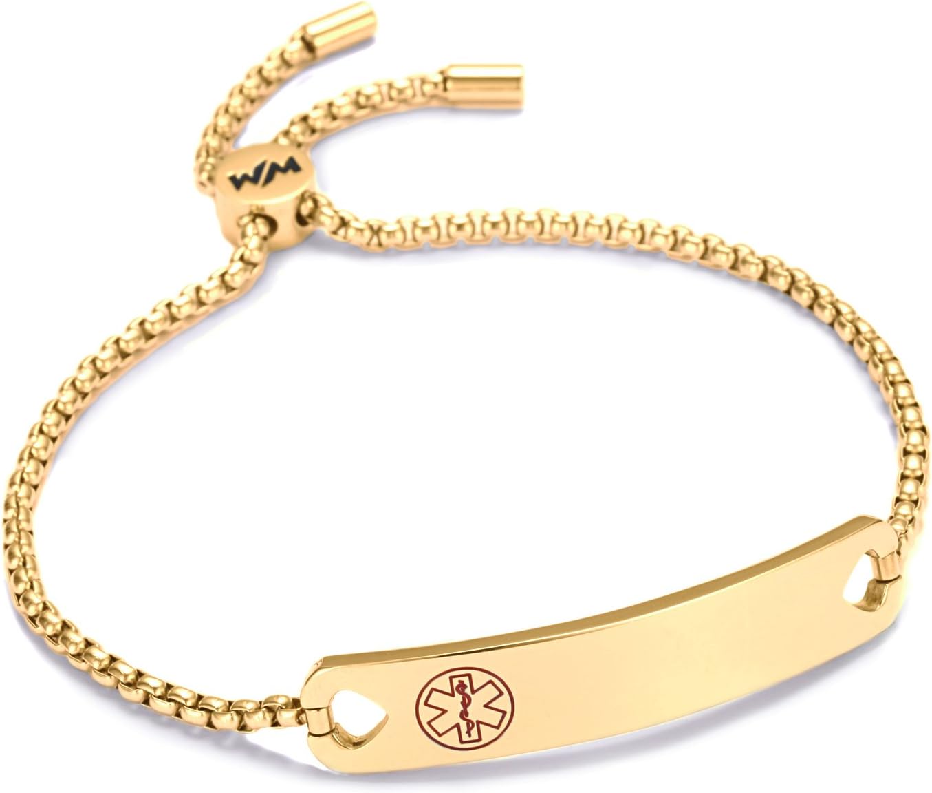 WelMag Women's Charm Adjustable Medical Alert ID Bracelets with Free Engraving(Golden-1)
