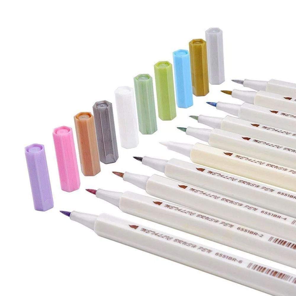 Desconocido Metallic Brush Pens 1-2mm (Assorted Colors, 10 Pcs)