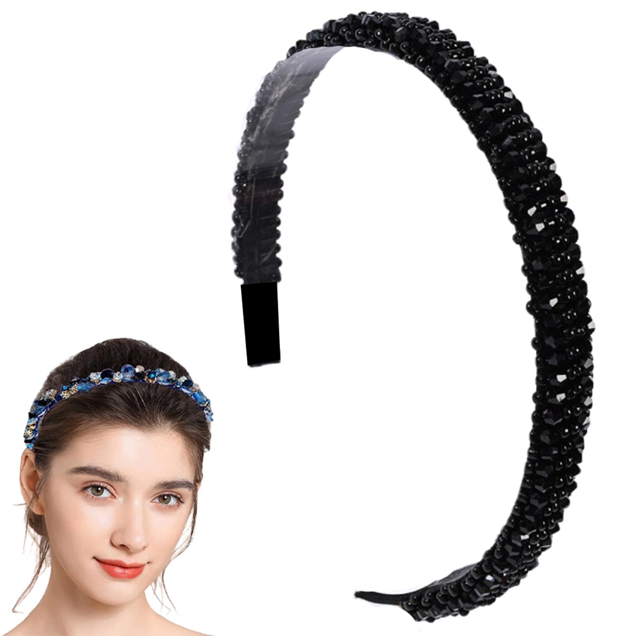 Traziewell Black Headbands for Women Wedding Decor Unique Pearl Hairband Stylish Headdress Rhinestone Headpiece Womens Headband, 3019
