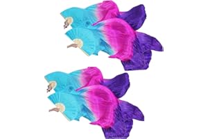 WXHVLTT 2 Pairs Silk Belly Dance Fans, Faux Silk Belly Dance Fan Veils,Silk Fans for Dancing Performances Long Belly Dance Silk Fan