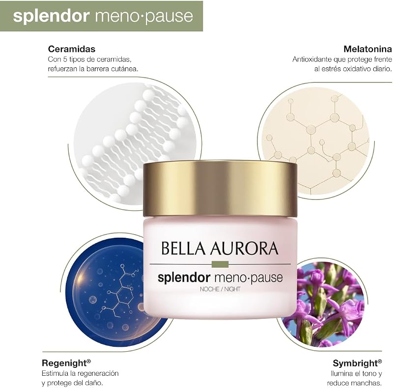 Noite da Menopausa do Esplendor | Creme corretor anti-envelhecimento para pele madura | Regenera-se durante a noite, reduz rugas, proporciona firmeza e densidade | Com ceramidas e melatonina | 50ml
