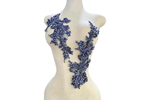 XZG.BEATAL Handmade Rhinestones Bodice lace Applique handsewing Beads Sequins Trim Patches for Dress Clothes Accessories one Set/Bag 5.5X14inches (Deepblue)