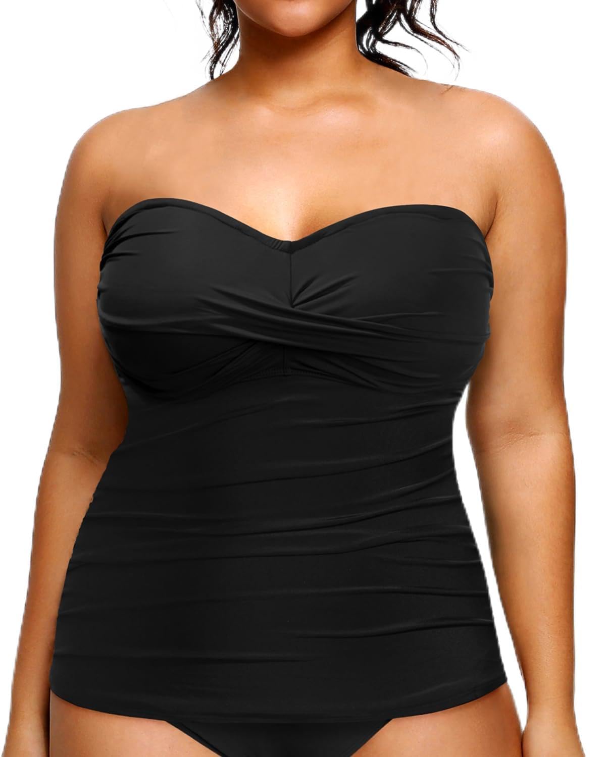 Photo 1 of Aqua Eve Plus Size Tankini Top Only Bandeau Swim Top Strapless Swimsuit Top No Bottom Black 16W