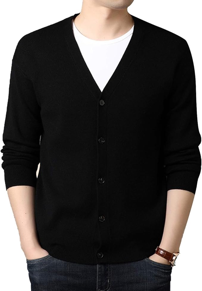 PEHMEA Men's Cashmere Cardigan Casual V Neck Button Front Long Sleeve