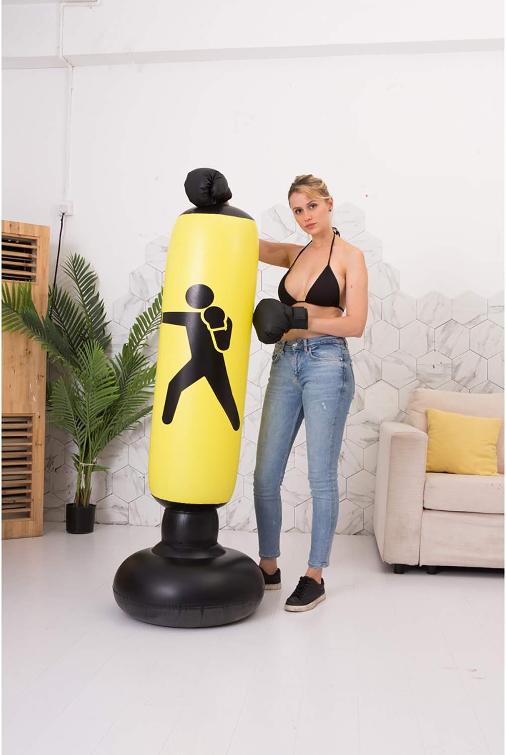 BOOMGROO Inflatable Punching Body Bag with Stand, Boxing Bag Toy Boxing Stand Heavy Bag Stand Strength Enhancer Boxing Toy for Kids Youth Teenager Junior & Adults Boom Boom Boxing (Yellow) : Sports & Outdoors