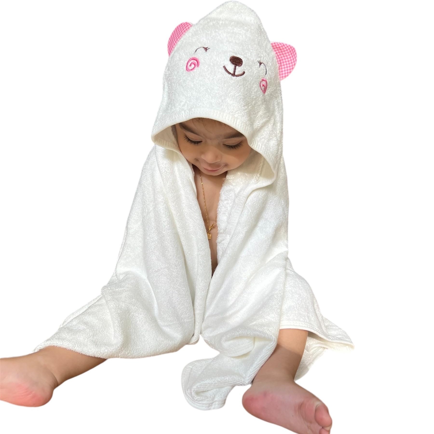 Baby Hooded Towel | Super Soft | Organic BAMBOO | 90x90cm (Pink Panda)