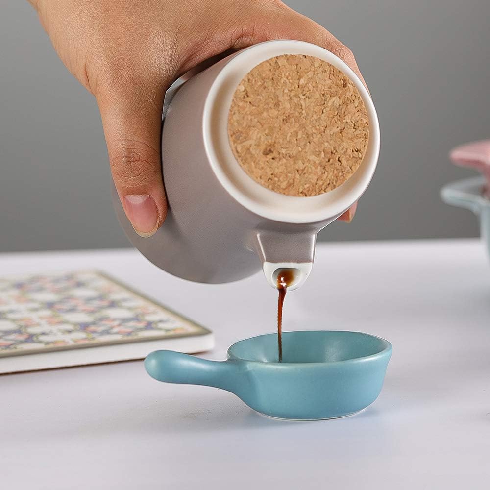 Grey small Ceramics Oil Dispenser Bottle, Ceramic Soy Sauce Dispenser Bottle with Cork Stopper, Olive Oil/Soy Sauce/Vinegar Cruet, Liquid Condiment Dispenser for Kitchen Cooking(300ml, 10oz): Kitchen & Dining