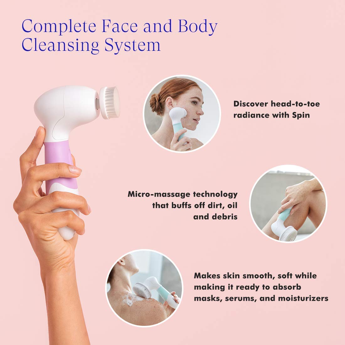 Amazon Com Vanity Planet Spin Body Brush Pucker Up Pink Complete Face Body Scrub Spin Brush Water Resistant Battery Operated With 4 Interchangeable Brush Heads Beauty