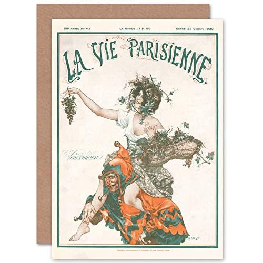 Artery8 La Vie Parisienne Autumn Jester Harvest Magazine Cover Sealed Greeting Card Plus Envelope Blank inside