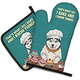 DYJYBMY That's What I Do I Bake and I Know Things Funny Dog Oven Mitts and Pot Holder Set, Cute Kitchen Gadgets for Women Dog Lover, New Home Gifts for Dog Mom, Baking Gifts for Mom Wife Sister BFF