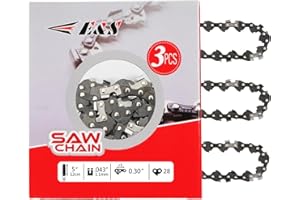 E & S 3 Pack 5 Inch Chainsaw Chain 0.30" Pitch .043" Gauge 28 Drive Links Semi-Chisel Chain Saw Chains for Husqvarna, Poulan, Craftsman, Greenworks and More Chainsaw Brands