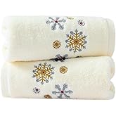 sense gnosis White Hand Towel Set of 2 Premium 100% Cotton Thick Ultra Soft Highly Absorbent Snow Embroidered Luxury Christmas Hand Towels for Bathroom Decorative 13 X 29 Inch