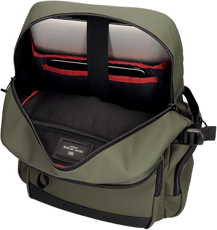 Dorking Sac à Dos pour Ordinateur Portable Adaptable 15.6 inch Vert 28x40x16 cm Polyester with Détails en Cuir Synthétique 17.92L par Joumma Bags — photo 4 sur 5