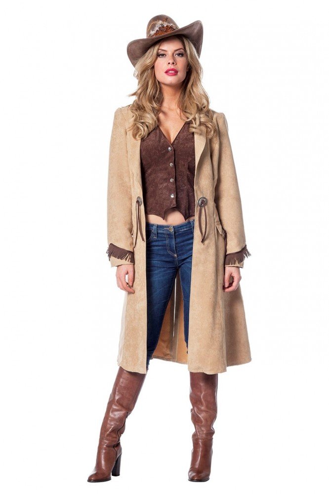 Shoperama Cowgirl Women's Costume Coat and Vest in Luxury Western Leather Look