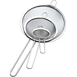 Zesproka ZP129 Set of 3 Stainless Steel Fine Mesh Strainers for Kitchen, 3.26", 5.78", 7.75", Silver
