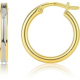 14k Two-Tone Hoops in White & Yellow Gold | Hypoallergenic Solid Gold Hoop Earrings for Women | Anti-Tarnishing Real Gold Hoops with Secure Clasps by MAX + STONE