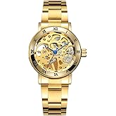 MASTOP Women Skeleton Watch Stainless Steel Automatic Mechanical Wristwatch for Ladies Self Winding Dress Watch Waterproof Bracelet Dial for Women