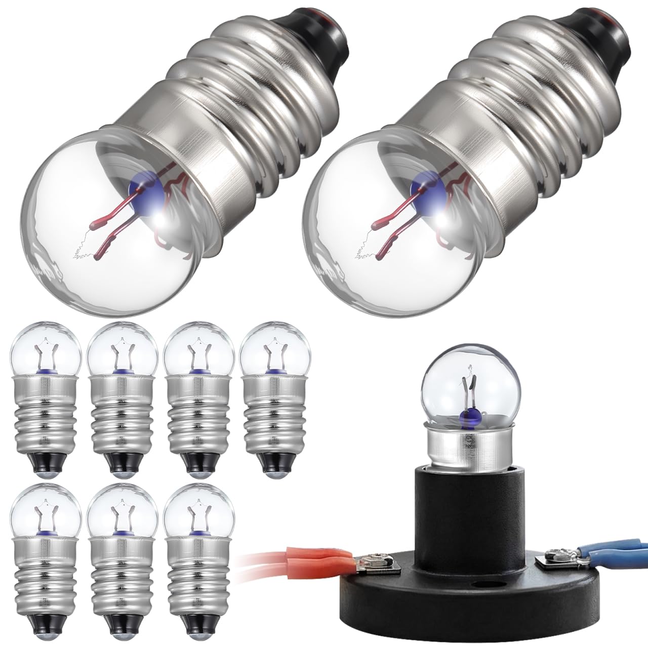 Gatuida Small LED Light Bulbs: 10pcs Mini Light Bulbs 2.5V 0.3A Screw Tiny Light Bulbs e10 Bulb Electrical Experiment Indicator Lights Bulb Old-Fashioned Flashlight Lamp Night Light Bulbs