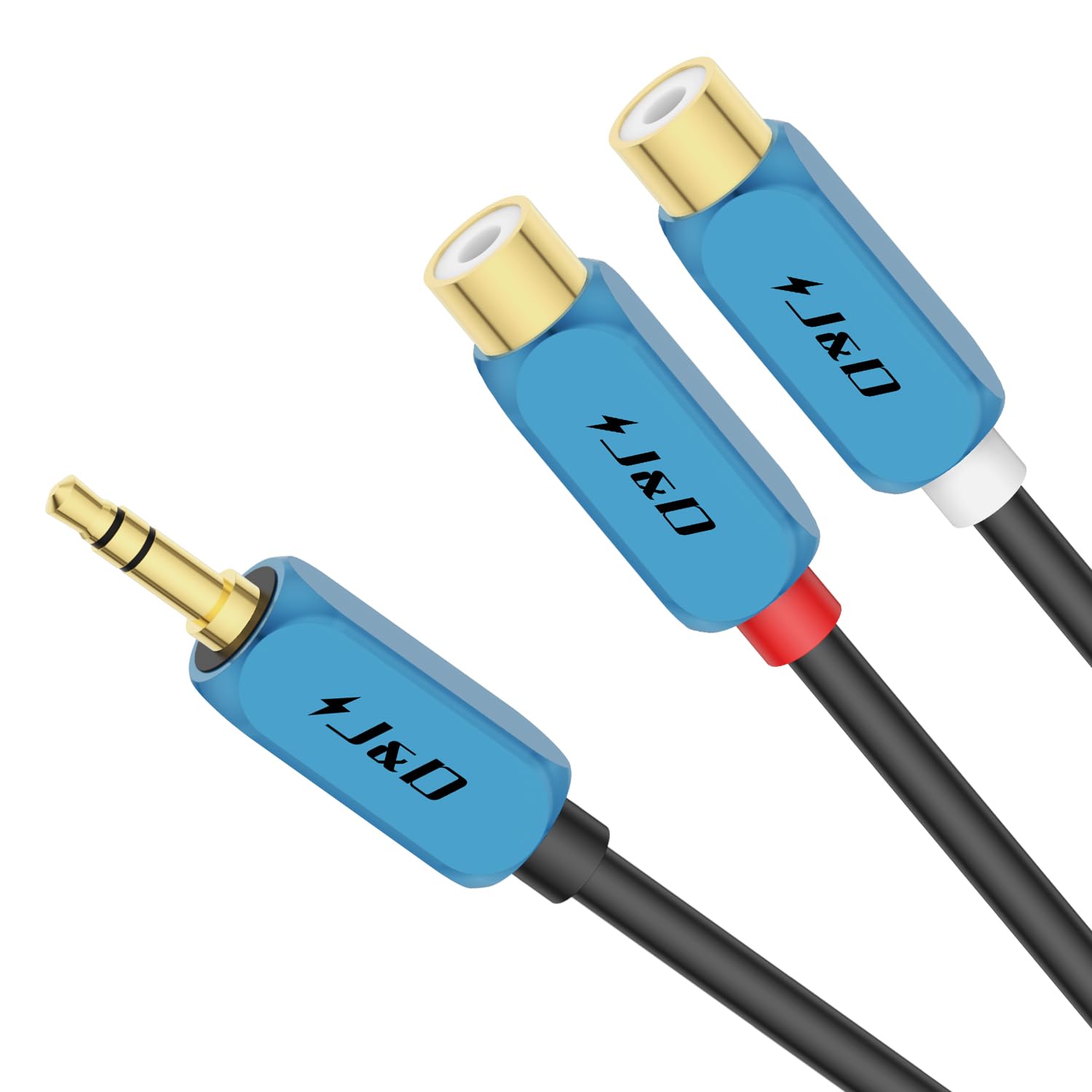 J&D 3.5 mm to 2 RCA Cable, 3.5 mm Male to 2RCA Female Stereo Audio Adapter Extension Cable RCA Female to 3.5mm Male with Heavy Duty Gold Plated Copper Shell, 0.3 Meter