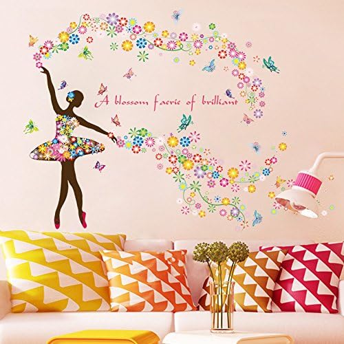 Kid Wall Sticker Décor,Beautiful Butterfly Flower Fairy Dancing Girl Wall Sticker Nursery Kids Wallpaper Home Decor Art by JiazuGo