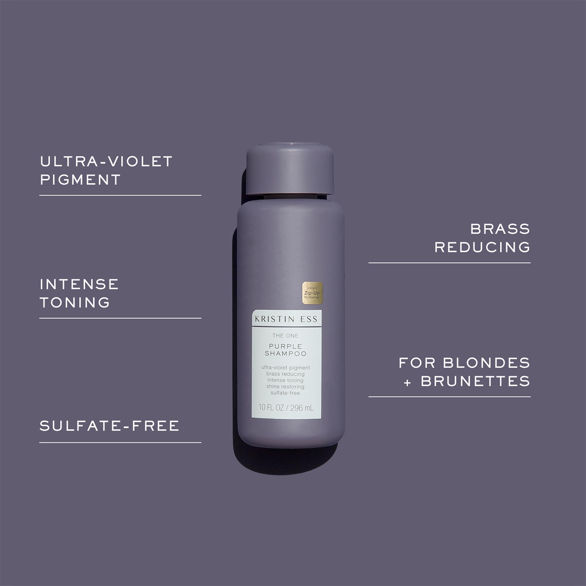 Kristin Ess Hair The One Purple Shampoo for Toning Blonde Hair - Neutralizes Brass + Yellow Tones, Shine Restoring - Sulfate, Silicone and Paraben Free, Color + Keratin Safe, 10 fl. oz.