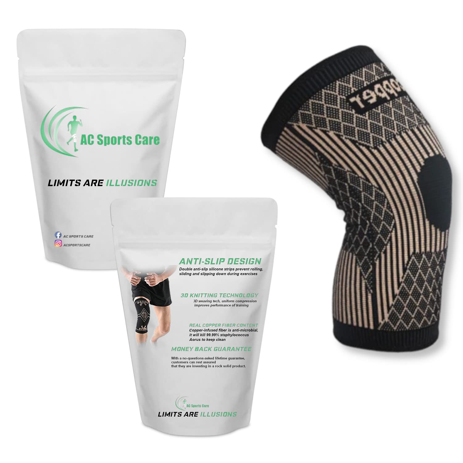 AC SPORTSCARE Premium Compression Copper Knee Brace – Adjustable Support Sleeve Protect Knee for Relief, Weightlifting Arthritis Meniscus Tear, Tendonitis clinic therapy One Size Fits All (Brown, XXL)