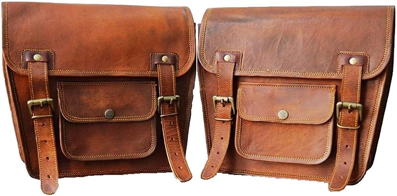 american blue 2X Motorcycle Leather Genuine Saddlebag Bike Leather Messenger Satchel|Tool Bag Brown Handlebar Sissy bar Travel Bag, Saddle Panniers Set of 2 bag's