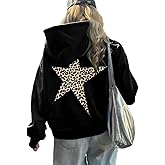 peassa Hoodies for Womens Y2k Oversized Star Print Sweatshirts Aesthetic Cheetah Graphic Hooded Hoodie