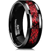 King Will Men's Dragon Celtic Tungsten Ring, 5/6/7/8mm Widths, Polished Beveled Edge Comfort Fit Carbide Wedding Band Promise Rings Size 4-16