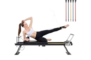 DWKWE Pilates Reformer, Foldable Pilates Reformer Home Gym Equipment,Core Pilates Bed for Home Workouts ,with Dual Resistance- Springs and Cords, Jump Board Christmas Birthday Valentines Day Gift