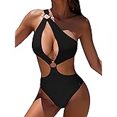 Hilinker Womens Cut Out Sexy One Piece Swimsuit Monokini One Shoulder Tummy Control Bathing Suits