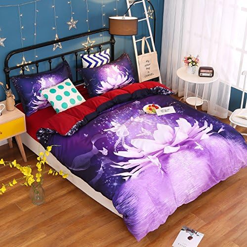 Comforter Sets King,Luxury Purple Floral and Butterfly Bedding,1 Black Bed Sheet,1 Duvet Covers King,1 White Comforter/Bedspread,2 Pillow Shams,5 Piece Soft 3D Bedding Sets Queen/Full/Twin,Purple