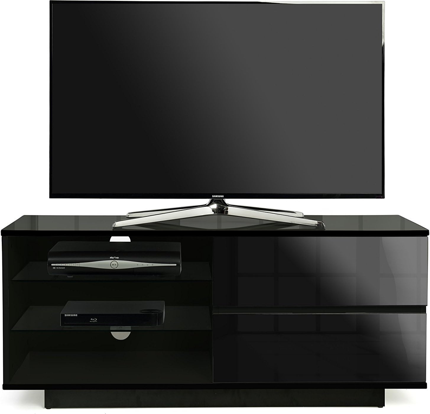 Centurion Gallus Gloss Black with 2-Black Drawers & 3-Shelf 26"-55" LED/LCD/Plasma Cabinet TV Stand, Width: 110cm - Image 3