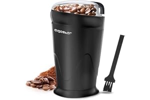 Coffee Grinder Electric, 60g/2oz Large Capacity, Aigostar Coffee Bean Grinder Spice Grinder w/One Touch Operation, Stainless Steel Blades, Cleaning Brush, Black
