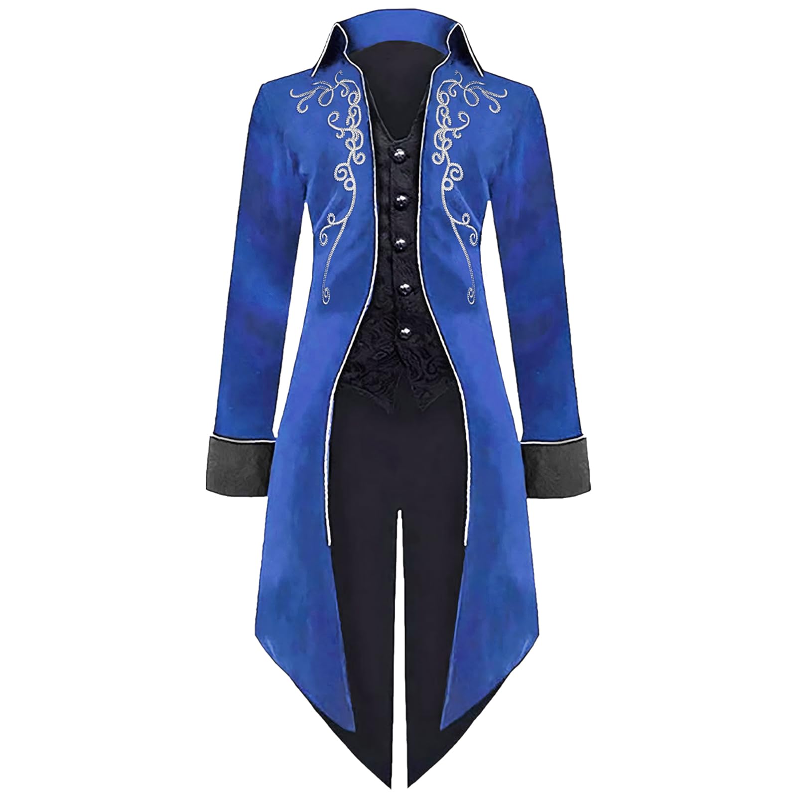 MVFEUIJ Men's Vintage Gothic Tailcoat, Medieval Steampunk Jacket, Male Victorian Renaissance Retro Vintage Embroidery Coat Halloween Party Cosplay Pirate Vampire Costumes for Adult (Blue, L)