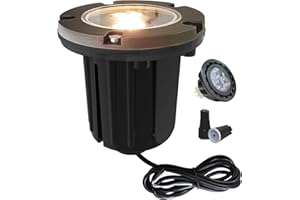 MALORY Low Voltage Landscape Lights, (4.6''H) Brass Top Cover 12V Outdoor In Ground Lights, LED Landscape Well Lighting for Pathway, Driveway, Deck Step and Garden 1 Pack with MR16 Bulb (Flat Top)