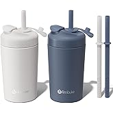 Fimibuke Kids & Toddler Cups, 10 OZ Spill Proof Straw Cups for Toddlers, 2 Pack Leak-Proof Kid Insulated Tumbler with Screw-On Lid & Silicone Straw with Stopper, Stainless Steel Sippy Cup for Girl Boy