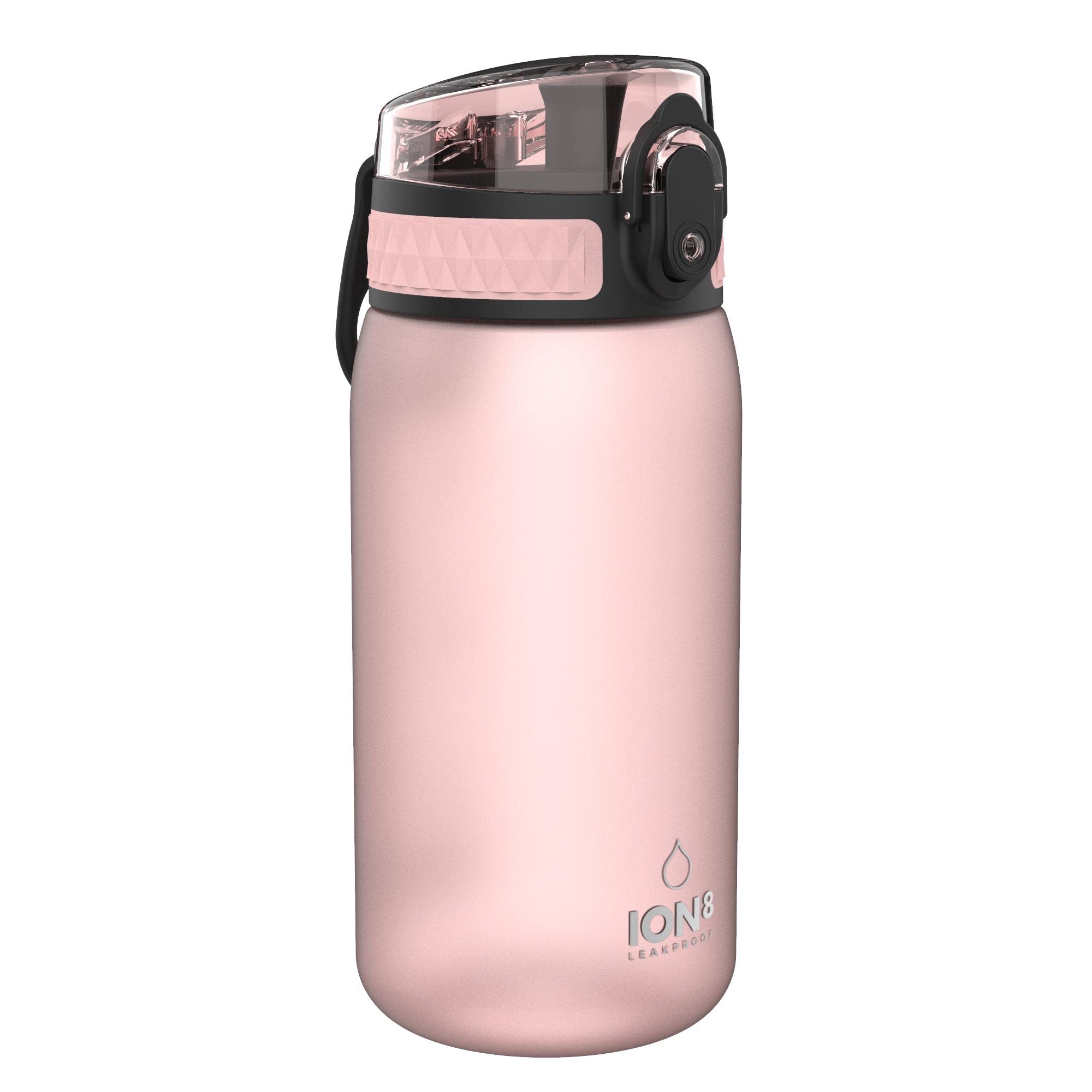 Ion8 Kids Water Bottle, 350 ml/12 oz, Leak Proof, Easy to Open, Secure Lock, Dishwasher Safe, BPA Free, Carry Handle, Hygienic Flip Cover, Easy Clean, Odour Free, Carbon Neutral, Rose Pink