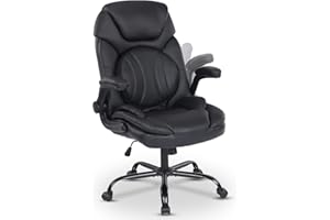 Comermax Ergonomic Executive Office Chairs with Lumbar Support, PU Leather Home Office Desk Chairs with Wheels and Flip up Arms, 90-120° Rocking Managerial Executive Chair (Black),Medium(300lbs)