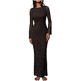 Floerns Women's Elegant Bell Sleeve Backless Dress Shiny Bodycon Maxi Prom Dresses