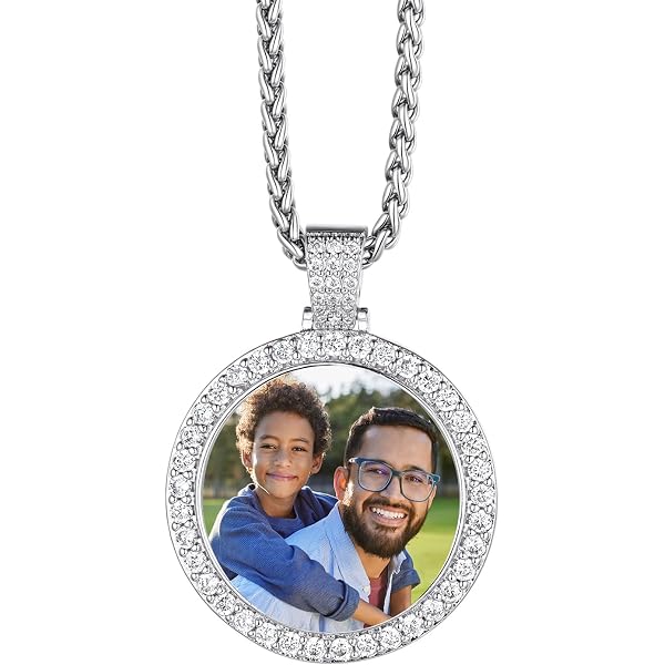 NewAgeBling XL Photo Pendant With Cubic Zirconia - Gold Plated 24" Rope Chain - Custom Picture Necklace