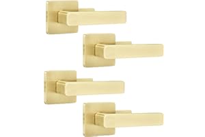 Leydebong 4 Pack Door Lever Dummy Lever Door Handle for Closets French Doors,Square Dummy Door Lever,Non-Turning Single Side Pull with Gold Finish